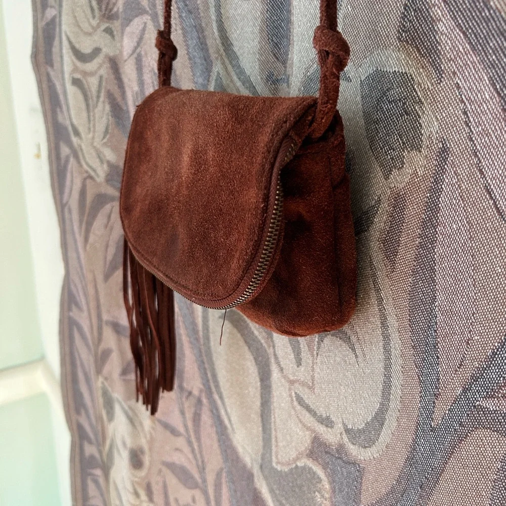 Festival Genuine Leather Brown Suede Crossbody Bag Perfect Concert Bag - Picture 4 of 14